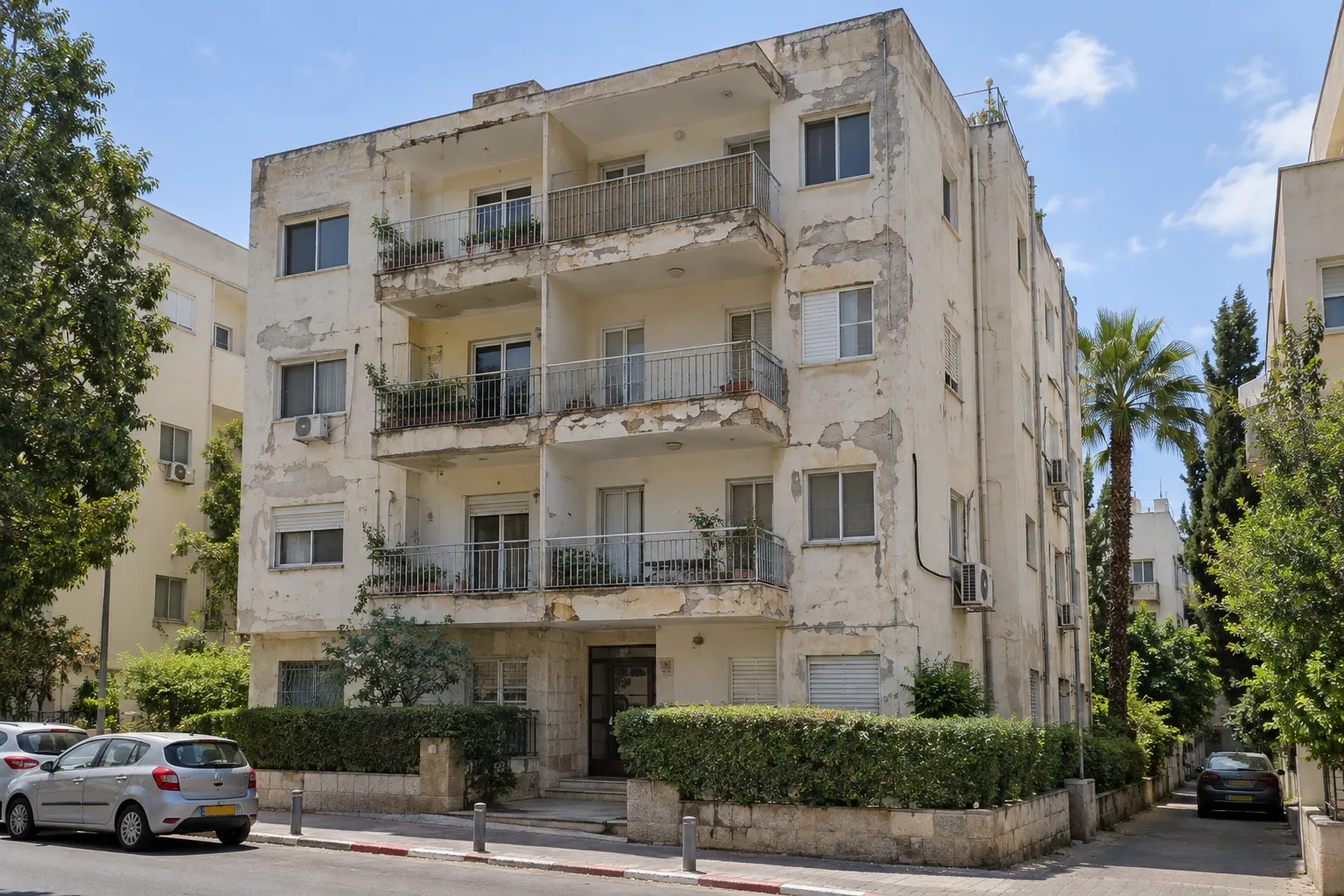 מבנה מגורים בתהליך שיקום מעטפת, לפני השיקום